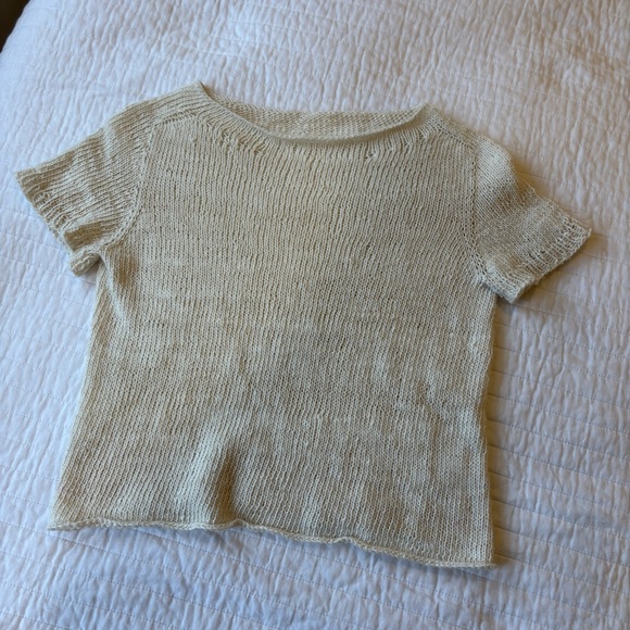 Handmade Tops - Hand Knit White Cotton Short Sleeve Tee